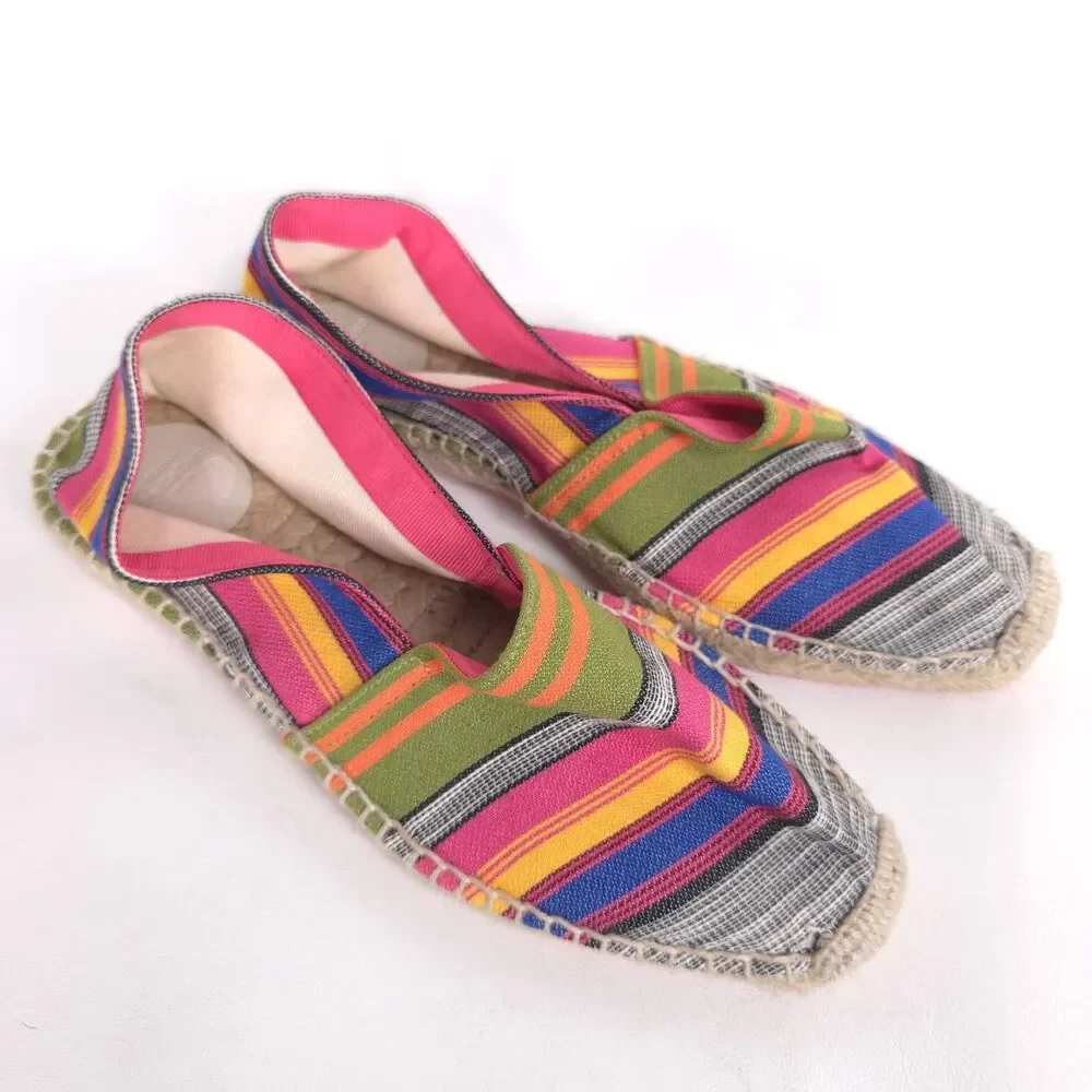 ZARA TRAFALUC. Multicolor Striped Espadrilles Flats Women Size 8 Slip On‎ Canvas